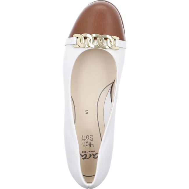 Ara Shoes Ballet Pumps Sardinia Cognac Women's Ballerina White | ARA843QSV