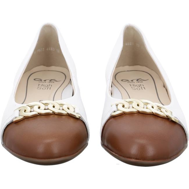 Ara Shoes Ballet Pumps Sardinia Cognac Women's Ballerina White | ARA843QSV